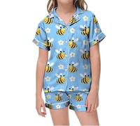 Générique Pyjama Ado Garcon Pyjama Court imprimé col V pour Enfants,vêtements de Nuit Confortables pour garçons et Filles,idéal au Quotidien,Le Printemps et l'été(Sky Blue,10-11 Ans)