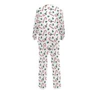 Générique Pyjama Couple à Imprimé Canne à Sucre et Gui de Noël - Nouvelle Collection Style Décontracté, Ensemble Pyjama Haut et Bas en Simili-Coton Élastique, Tenue de Nuit Confortable