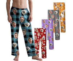 Générique Pyjama Couple Personnalisé avec Visage - Bas de Pyjama Photo Unique pour Cadeau d’Amour Homme Femme - Cadeau Personnalisé pour Noël Saint-Valentin Anniversaire