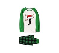 Générique Pyjama de Noel Famille Manche Longue Imprimé Xmas Pyjamas Ensemble Automne Hiver Costume Set Doublés Nuit Bonnet Père Noël avec Bois Renne et la Lettre J Couples Homme Femme Enfant Bébé