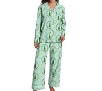 Générique Pyjama De Noel Femme, Long Ensembles Coton Col Ronde À Manches Longues Et Pantalon 2 Pièces Confortable Doux Respirant 05 Vert M