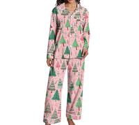 Générique Pyjama De Noel Femme, Long Ensembles Coton Col Ronde À Manches Longues Et Pantalon 2 Pièces Confortable Doux Respirant 10 Rose XL