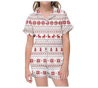 Générique Pyjama de Noël pour Enfant, Haut à Manches Courtes Boutonné Devant Col à Revers, Confortable Décontracté Vêtements, Imprimé de Noël Pyjamas Noëls, Pyjamas Ensemble Deux Pièces