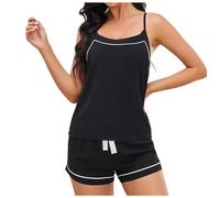 Générique Pyjama d'Été Femme Ensemble et Sensuel à Bretelles avec Dos Léger et Confortable pour Nuits Chaudes (Black, M)