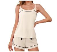 Générique Pyjama d'Été Femme Ensemble et Sensuel à Bretelles avec Dos Léger et Confortable pour Nuits Chaudes (Beige, L)