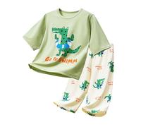 Générique Pyjama d'été garçon léger et Respirant pour Un Confort Optimal à la Maison ou avec climatisation (Green, 5-6 Years)