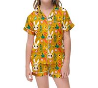 Générique Pyjama Enfant de Pâques à Manches Courtes Imprimé Fleuri Lapin Tenue Décontractée Confortable pour Enfants(1-Yellow, 4-5 Years)