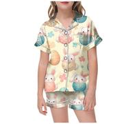 Générique Pyjama Enfant de Pâques à Manches Courtes Imprimé Fleuri Lapin Tenue Décontractée Confortable pour Enfants(13-Light Yellow, 6-7 Years)