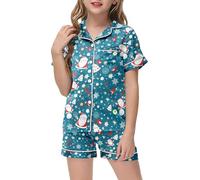 Générique Pyjama Enfant Ensemble Noël Court, Tenue de Nuit Festive 2 Pièces, Vêtement Garçon Fille Confortable, Pyjashort Dessin Animé(Blue, 8-9 Years)