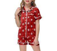 Générique Pyjama Enfant Ensemble Noël Court, Tenue de Nuit Festive, Vêtement Garçon Fille Confortable, Pyjashort Dessin Animé, Cadeau Fêtes(Red, 6-7 Years)