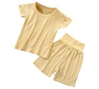 Générique Pyjama Enfant Fille Pyjamas pour Enfants Coton Doux pour la Peau Moyen et Jeune Enfants Haut bébé Sabots Ensemble de vêtements de ménage(Yellow,4-5 Ans)