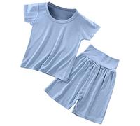 Générique Pyjama Enfant Fille Pyjamas pour Enfants Coton Doux pour la Peau Moyen et Jeune Enfants Haut bébé Sabots Ensemble de vêtements de ménage(Blue,5-6 Ans)