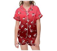 Générique Pyjama Enfant Garcon Vêtements de Maison d'été pour Enfants,t-Shirt imprimé à Manches Courtes,Pantalons Courts,Pyjamas pour garçons et Filles(Red,6-7 Ans)