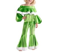 Générique Pyjama Enfant Noël Fille Costume Santa Velours Manches Longues Haut Pantalon Flare Fête Noël Carnaval Élégant Dynamique Cadeau Parfait Vêtement Festif