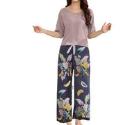 Générique Pyjama Femme Automne Bonnet De Nuit en Soie Chemise Manches Longues Sexy Hauts Hiver Coton Ensemble pour Dragon Chaud Et Doux Combi Polaire Noël Famille Pyjamas Satin 2 Pièces