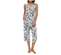 Générique Pyjama Femme Coton Été Ensemble pour Nuits Chaudes Pantalon Et Chemisier Chic Manches Courtes Short avec Poches Pyjamas Sexy Veste Polaire Léger Confortable en Satin Luxueux Pantacourt