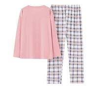 Générique Pyjama Femme Coton Hiver Chaud Combinaison Pyjama Col Ronde Noël Ado Fille Manches Longues et Pantalon Tenue de Nuit 2 Pièces Vetement Doux et Confortable Pas Cher