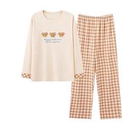 Générique Pyjama Femme Ensemble 2 Pcs Pyjamas Coton Mi Saison Loungewear Femmes Grande Taille Chic Set Pajamas Manches Longues Boutonné Haut Pantalon Deguisement Noir Ensembles Homewear