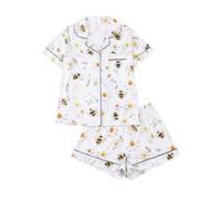 Générique Pyjama Femme Été Court Léger, Ensemble Chemise à Manches Courtes,Le Choixpeau Magique Une Chouette à la Face Toute Ronde Imprimé, Boutonnée et Shorts Coordonnés à Mignon Nuit