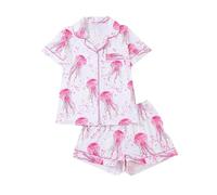 Générique Pyjama Femme Été Court Léger, Ensemble Chemise à Manches Courtes,Le Choixpeau Magique Une Chouette à la Face Toute Ronde Imprimé, Boutonnée et Shorts Coordonnés à Mignon Nuit