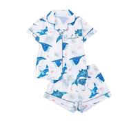 Générique Pyjama Femme Été Court Léger, Ensemble Chemise à Manches Courtes,Le Choixpeau Magique Une Chouette à la Face Toute Ronde Imprimé, Boutonnée et Shorts Coordonnés à Mignon Nuit