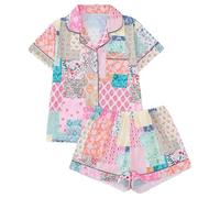Générique Pyjama Femme Été Court Léger, Ensemble Chemise à Manches Courtes,Le Choixpeau Magique Une Chouette à la Face Toute Ronde Imprimé, Boutonnée et Shorts Coordonnés à Mignon Nuit