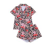 Générique Pyjama Femme Été Court Léger, Ensemble Chemise à Manches Courtes,Le Choixpeau Magique Une Chouette à la Face Toute Ronde Imprimé, Boutonnée et Shorts Coordonnés à Mignon Nuit