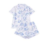 Générique Pyjama Femme Été Court Léger, Ensemble Chemise à Manches Courtes,Le Choixpeau Magique Une Chouette à la Face Toute Ronde Imprimé, Boutonnée et Shorts Coordonnés à Mignon Nuit