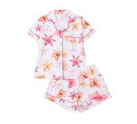 Générique Pyjama Femme Été Court Léger, Ensemble Chemise à Manches Courtes,Le Choixpeau Magique Une Chouette à la Face Toute Ronde Imprimé, Boutonnée et Shorts Coordonnés à Mignon Nuit