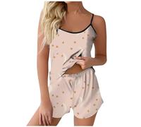 Générique Pyjama Femme Ete Nuisette Short Coton Satin Léger Et Confortable Élégant Manches Courtes avec Poches Pyjamas pour Ensembles De Sexy Chic Ensemble Pantalon Réglable Respirant Chemisier Été