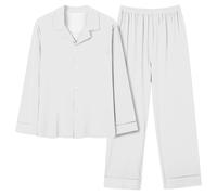 Générique Pyjama Femme Grande Taille, Costume de Pyjama Long Confortable pour Femmes avec Col V et Poches Mode Douce et Élégante pour Un Sommeil Paisible (White, XXL)