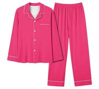 Générique Pyjama Femme Grande Taille, Costume de Pyjama Long Confortable pour Femmes avec Col V et Poches Mode Douce et Élégante pour Un Sommeil Paisible (M)