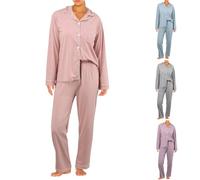 Générique Pyjama Femme Hiver Chaud 2 Pièces, Ensembles de Pyjama Femme Coton Doux avec Pantalon et Haut Manches Longues Chaud Femmes Hiver Lavable Idéal pour comme Tenue Maison ou Allaitement
