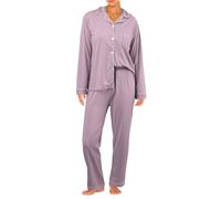 Générique Pyjama Femme Hiver Chaud 2 Pièces, Ensembles de Pyjama Femme Coton Doux avec Pantalon et Haut Manches Longues Chaud Femmes Hiver Lavable Idéal pour comme Tenue Maison ou Allaitement