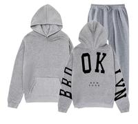 Générique Pyjama Femme Hiver Ensemble Chaud et Doux à Capuche, Tenue de Nuit Confortable, Vêtement d'Intérieur Imprimé Tendance(Light Gray, XXL)