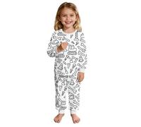 Générique Pyjama Femme Hiver Fille Confortable, Ensemble de Nuit Doux et Chaud, Tenue d'Intérieur Imprimée, Vêtement Sommeil Manches Longues(White, 9-10 Years)