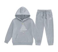 Générique Pyjama Femme Hiver Fille Polaire, Ensemble Survêtement Chaud et Confortable, Tenue d'Intérieur Imprimée, Vêtement Coupe-Vent(Grey, 12-13 Years)