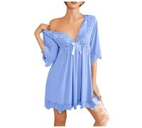 Générique Pyjama Femme Sensuel Style Élégant Pure Désir en Soie Glacée pour Maison Tenue De Nuit Affinante Et Séduisante pour Soirées Spéciales(Blue, L)
