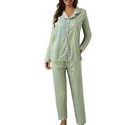 Générique Pyjama femmes d'hiver élégant coton léger long chemise avec boutons et pantalons longs ensemble de nuit douce confortable à manches longues Pajamas maison automne ouvert devant pyjama deux