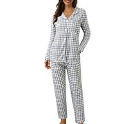 Générique Pyjama femmes d'hiver élégant coton léger long chemise avec boutons et pantalons longs ensemble de nuit douce confortable à manches longues Pajamas maison automne ouvert devant pyjama deux