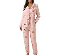 Générique Pyjama femmes d'hiver élégant coton léger long chemise avec boutons et pantalons longs ensemble de nuit douce confortable à manches longues Pajamas maison automne ouvert devant pyjama deux