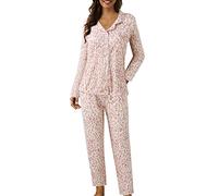 Générique Pyjama femmes d'hiver élégant coton léger long chemise avec boutons et pantalons longs ensemble de nuit douce confortable à manches longues Pajamas maison automne ouvert devant pyjama deux