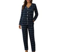 Générique Pyjama femmes d'hiver élégant coton léger long chemise avec boutons et pantalons longs ensemble de nuit douce confortable à manches longues Pajamas maison automne ouvert devant pyjama deux
