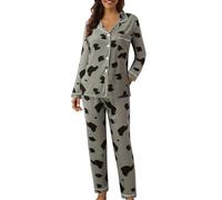 Générique Pyjama femmes d'hiver élégant coton léger long chemise avec boutons et pantalons longs ensemble de nuit douce confortable à manches longues Pajamas maison automne ouvert devant pyjama deux