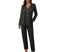 Générique Pyjama femmes d'hiver élégant coton léger long chemise avec boutons et pantalons longs ensemble de nuit douce confortable à manches longues Pajamas maison automne ouvert devant pyjama deux