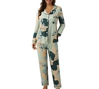 Générique Pyjama femmes d'hiver élégant coton léger long chemise avec boutons et pantalons longs ensemble de nuit douce confortable à manches longues Pajamas maison automne ouvert devant pyjama deux