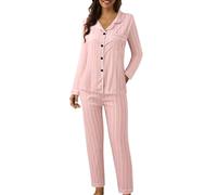 Générique Pyjama femmes d'hiver élégant coton léger long chemise avec boutons et pantalons longs ensemble de nuit douce confortable à manches longues Pajamas maison automne ouvert devant pyjama deux