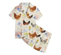 Générique Pyjama Fille 2026 Haut À Manches Courtes Imprimé Boutons Short Ensemble Domicile Été (Beige, 4-5 Years)