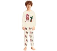 Générique Pyjama Fille Manches Longues Imprimé, Ensemble de Nuit Doux et Confortable, Tenue d'Intérieur Enfant, Vêtement Sommeil Ludique(Beige, 3-4Years)