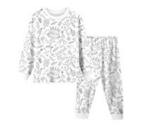 Générique Pyjama Garcon Ensemble de vêtements de Maison Peints à la Main pour Enfants,Ensembles Pyjamas à colorier pour garçons et Filles,avec lesquels Ils Peuvent Jouer et Porter(White,4-5 Ans)